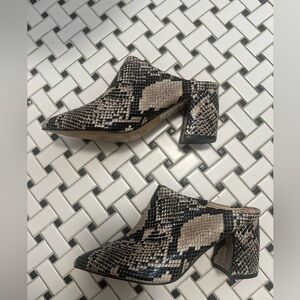 Marc Fisher Black and Tan Snakeskin Mules
